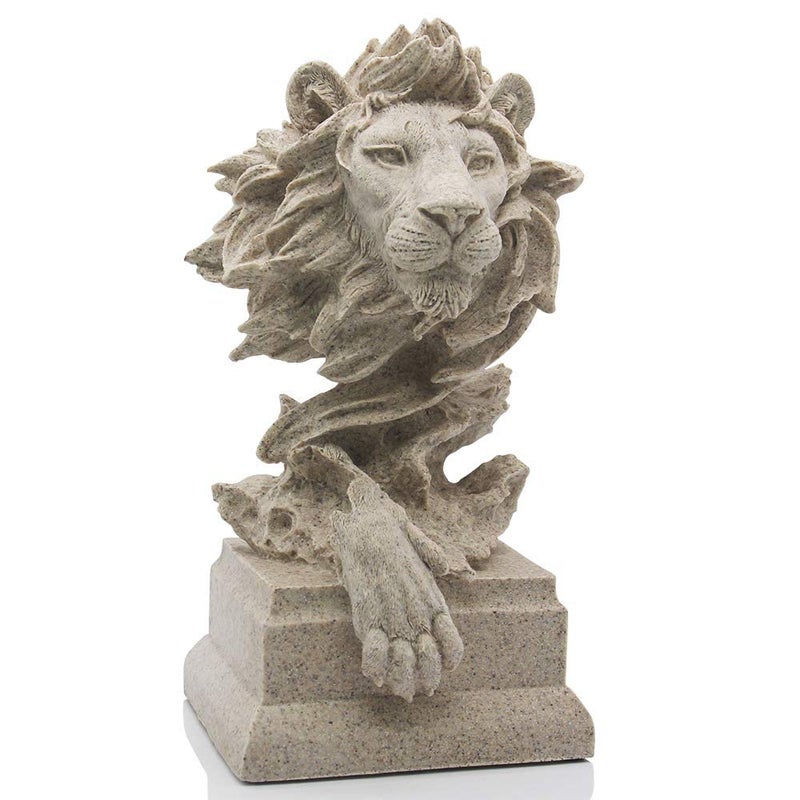 H&W Sandstone Lion - The King of Beasts - Statue Decoration for Home/Study/Living Room, Great Collectible Figurines, Best Gift for The Man, Sandstone Color (HH17-D2) - Image 1
